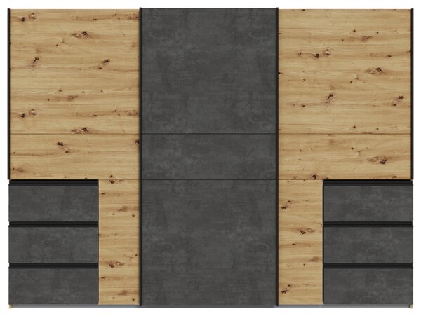 SKŘÍŇ S POSOUVACÍMI DVEŘMI, tmavě šedá, dub artisan, 270/200/61 cm Carryhome - Šatní skříně, Online Only