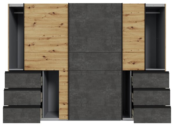 SKŘÍŇ S POSOUVACÍMI DVEŘMI, tmavě šedá, dub artisan, 270/200/61 cm Carryhome - Šatní skříně, Online Only