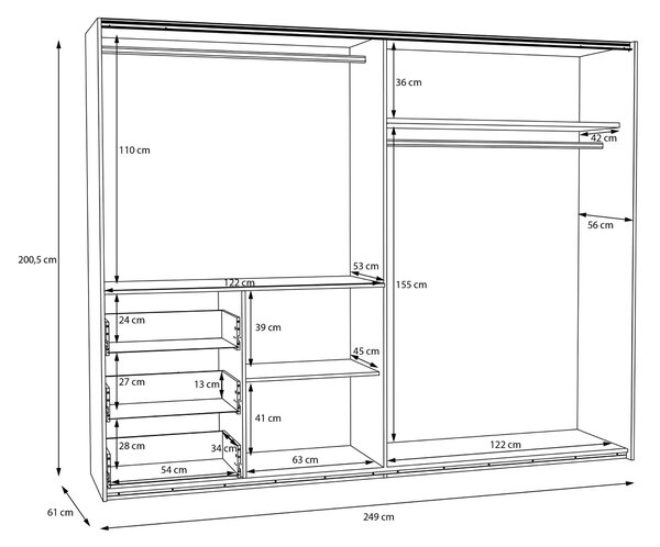 SKŘÍŇ S POSOUVACÍMI DVEŘMI, bílá, 250/200/61 cm Carryhome - Šatní skříně, Online Only