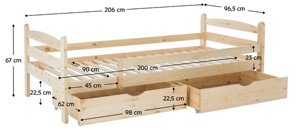 KONDELA Postel se zábranou, 90x200, přírodní, DALMA
