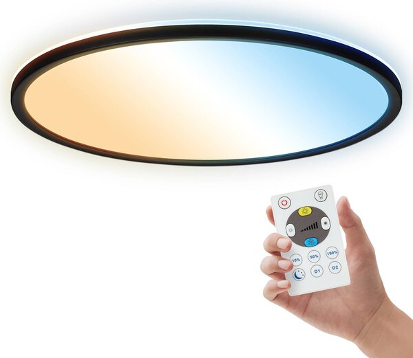 B.K. Licht LED stropní svítidlo Shallow, černé, Ø 42 cm, IP44, plast,, stmívatelný, Černá, Pracovna / kancelář, Plast