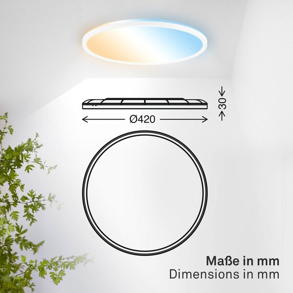 B.K. Licht LED stropní svítidlo Shallow, bílé, Ø 42 cm, IP44, plast,, stmívatelný, Bílá / opál, Pracovna / kancelář, Plast