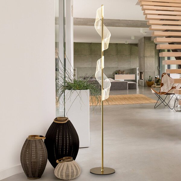 Schuller Valencia LED stojací lampa Velas, zlatá, výška 160 cm, kovová, Mosaz / zlato, Obývací pokoj / jídelna, Hliník, Moderní