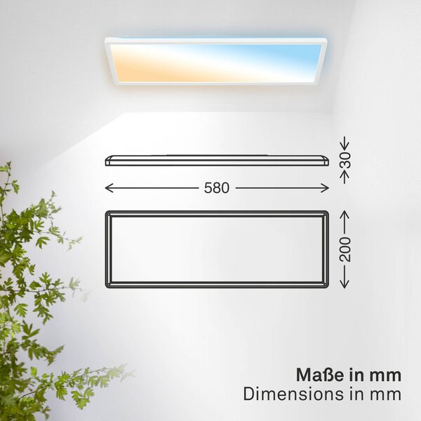 B.K. Licht LED panel Shallow s dálkovým ovládáním 58 × 20 cm, bílý, podsvícení, stmívatelný, Bílá / opál, Pracovna / kancelář, Plast