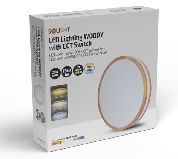 SOLIGHT LED stropní osvětlení WOODY 25W 1350lm 3CCT IP20 29cm
