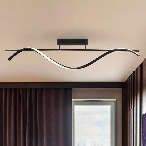Schuller Valencia LED stropní svítidlo Boa, matná černá, délka 90 cm, kov, Černá, Chodba, Hliník, Moderní