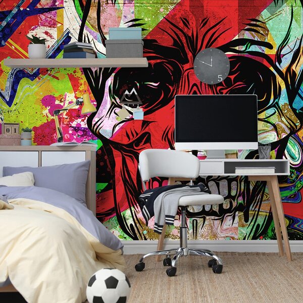Tapeta lebka v graffiti provedení