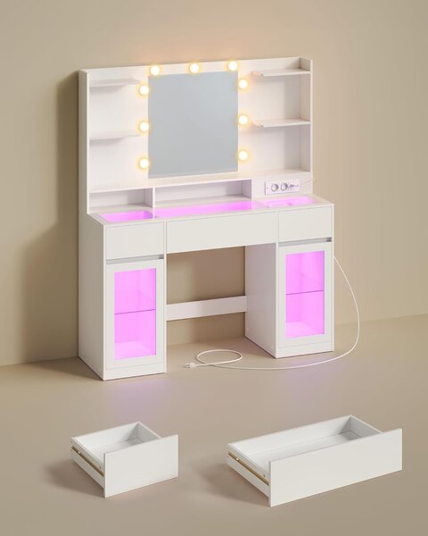 SONGMICS Toaletní stolek s LED osvětlením a nabíjecí stanicí Vasagle Trinas 107 cm bílý