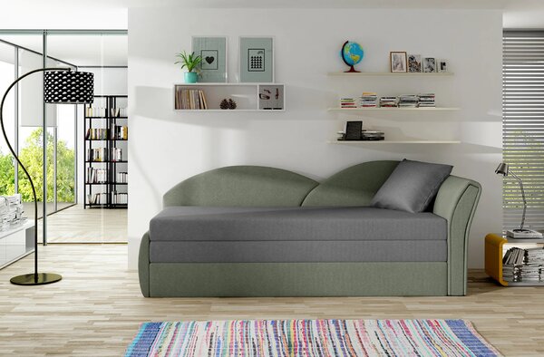 Rozkládací válenda s úložným prostorem 80x180 RESTARA - šedá / zelená, pravá
