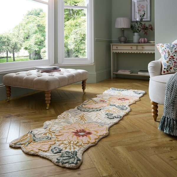 Světle růžový ručně tkaný vlněný běhoun 60x230 cm Daphne Shaped Floral – Flair Rugs