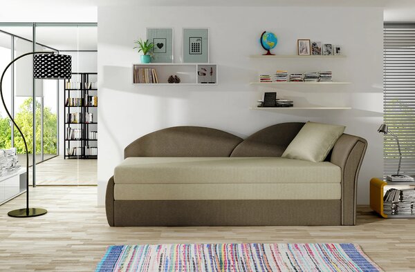 Rozkládací válenda s úložným prostorem 80x180 RESTARA - béžová / tmavě hnědá, pravá