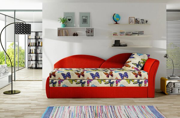 Rozkládací válenda s úložným prostorem 80x180 RESTARA - vzorovaná / červená, pravá