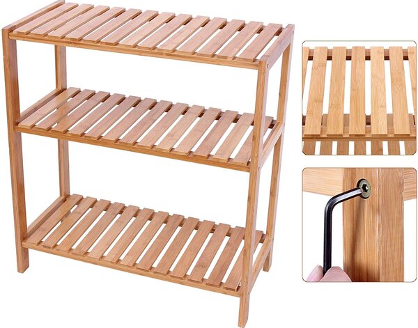 SONGMICS Bambusový regál 3 police přírodní 60x66 cm