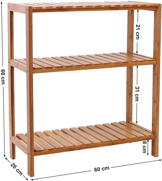 SONGMICS Bambusový regál 3 police přírodní 60x66 cm