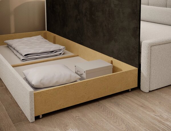 Rozkládací válenda s úložným prostorem 75x200 SLORA - bílá, levé provedení