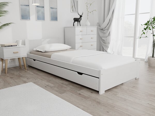 Postel IKAROS 90 x 200 cm, bílá s lamelovým roštem a matrací Deluxe 10 cm