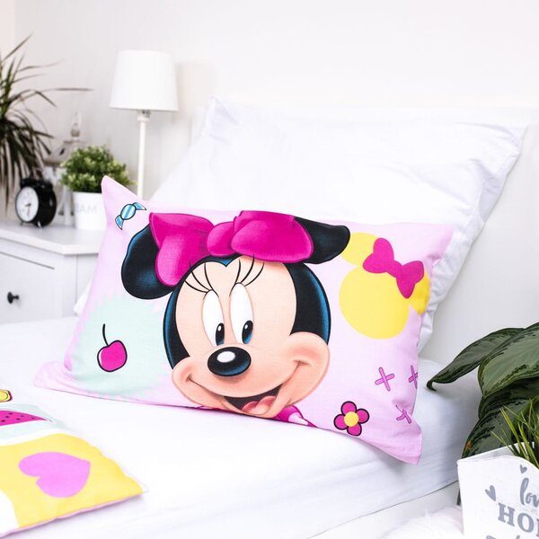 Růžové bavlněné dětské povlečení do postýlky 100x135 cm Minnie "Sweet" – Jerry Fabrics