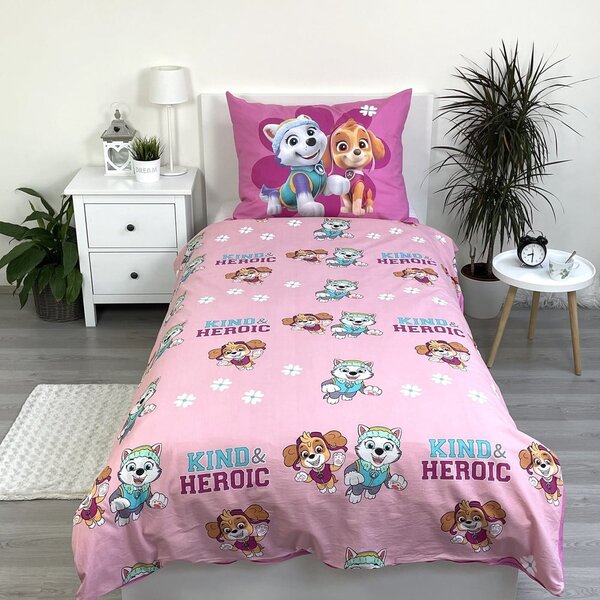 Růžové bavlněné dětské povlečení na jednolůžko 140x200 cm Paw Patrol "Heroic" – Jerry Fabrics