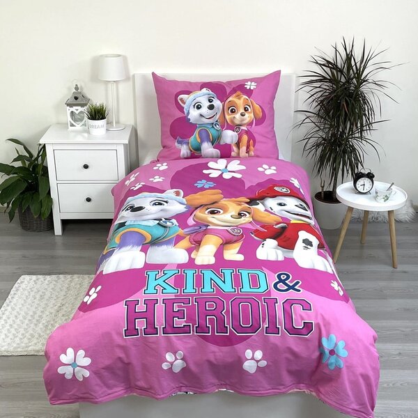 Růžové bavlněné dětské povlečení na jednolůžko 140x200 cm Paw Patrol "Heroic" – Jerry Fabrics