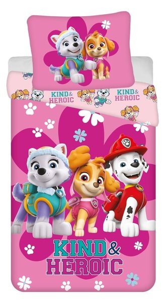 Růžové bavlněné dětské povlečení na jednolůžko 140x200 cm Paw Patrol "Heroic" – Jerry Fabrics
