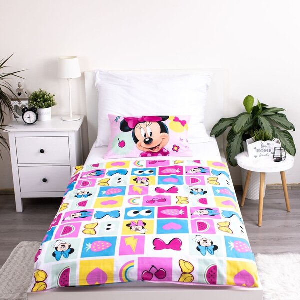 Růžové bavlněné dětské povlečení do postýlky 100x135 cm Minnie "Sweet" – Jerry Fabrics