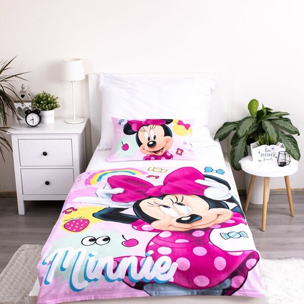 Růžové bavlněné dětské povlečení do postýlky 100x135 cm Minnie "Sweet" – Jerry Fabrics