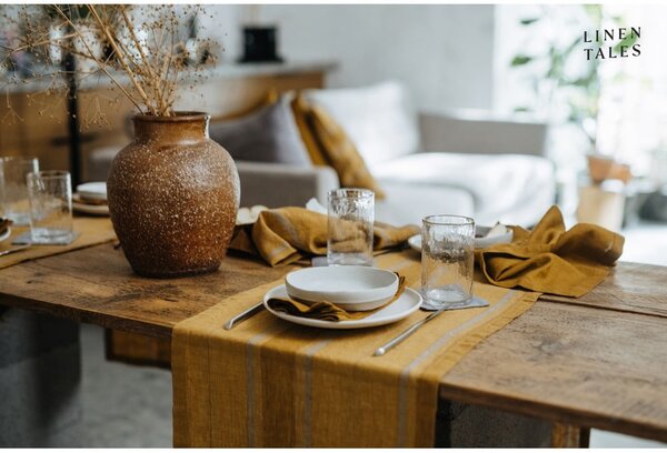 Lněný běhoun na stůl 200x200 cm Amber Bronze Stripes – Linen Tales