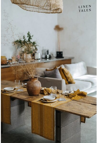 Lněný běhoun na stůl 200x200 cm Amber Bronze Stripes – Linen Tales
