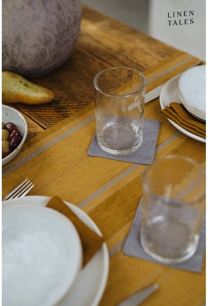 Lněný běhoun na stůl 200x200 cm Amber Bronze Stripes – Linen Tales