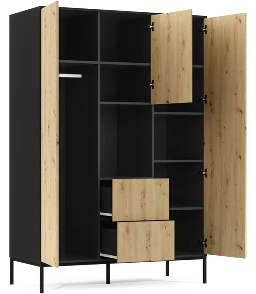 Kombinovaná šatní skříň 135 cm CYMBELINE - černá / dub artisan