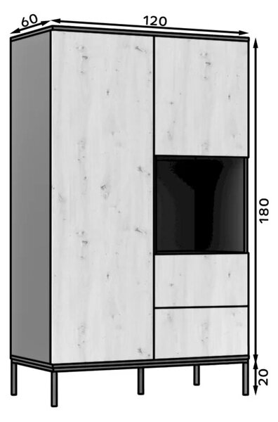 Šatní skříň se šuplíky 120 cm CYMBELINE - černá / dub artisan