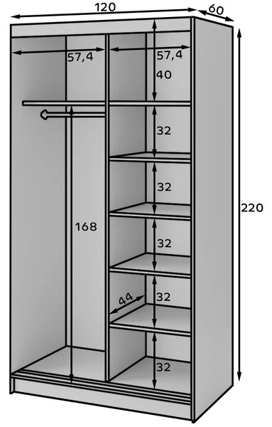 Šatní skříň s posuvnými dveřmi 120 cm SELIORA - bílá