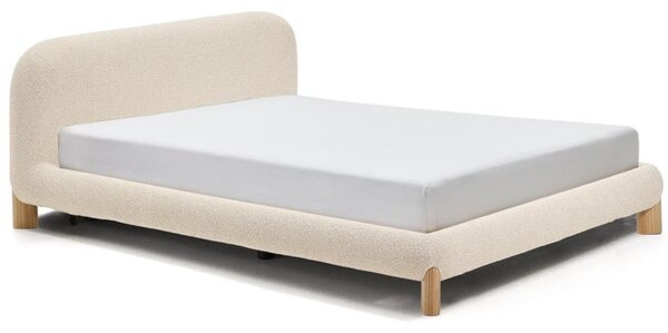 Kave Home Béžová bouclé dvoulůžková postel Odina 180 x 200 cm s přírodní podnoží
