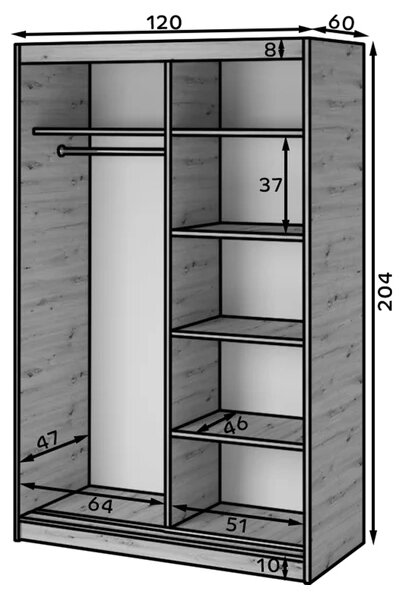 Šatní skříň s posuvnými dveřmi 120 cm ZORIANA - dub artisan