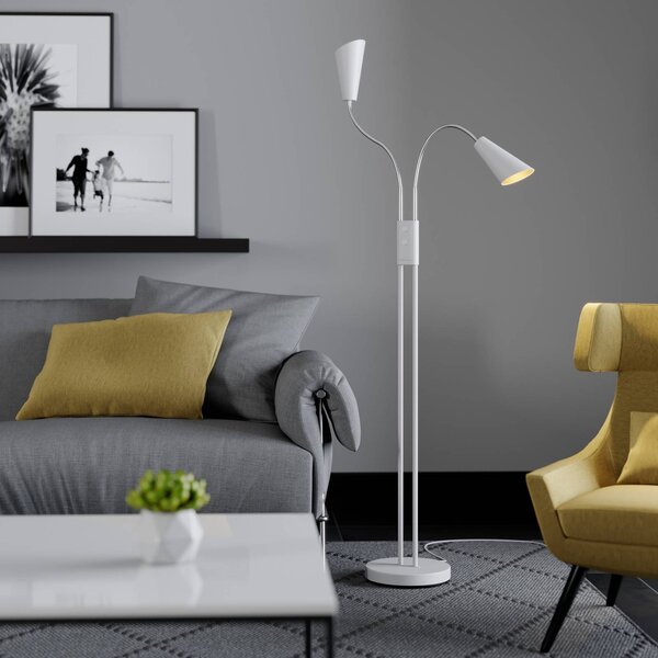 Lucande Stojací lampa Medira, bílá, 2 světla, nastavitelná, GU10, Bílá / opál, Obývací pokoj / jídelna, kov, Moderní, Lampička na čtení