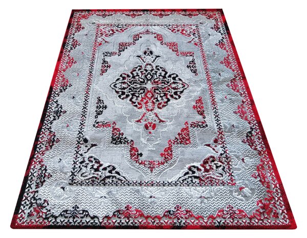 Makro Abra Kusový klasický koberec Angora 02 Luxusní červený šedý béžový Rozměr: 80x150 cm