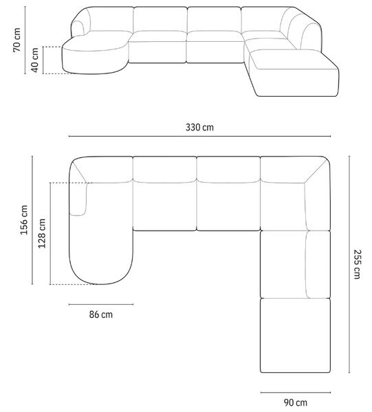 -25 % Dny MOMENTI– Cosmopolitan Design Zelená sametová rohová pohovka Campi 330 cm, pravá