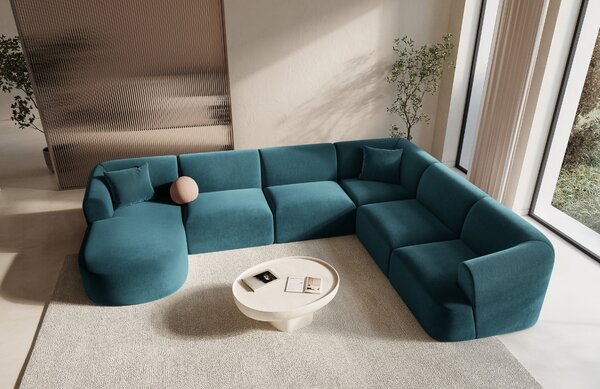 -25 % Dny MOMENTI– Cosmopolitan Design Petrolejově modrá sametová rohová pohovka Campi 330 cm, pravá