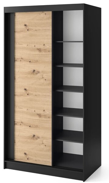 Šatní skříň s posuvnými dveřmi 120 cm OLIVIERA - černá / dub artisan