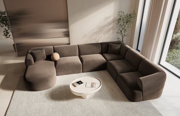 -25 % Dny MOMENTI– Cosmopolitan Design Tmavě hnědá sametová rohová pohovka Campi 330 cm, pravá