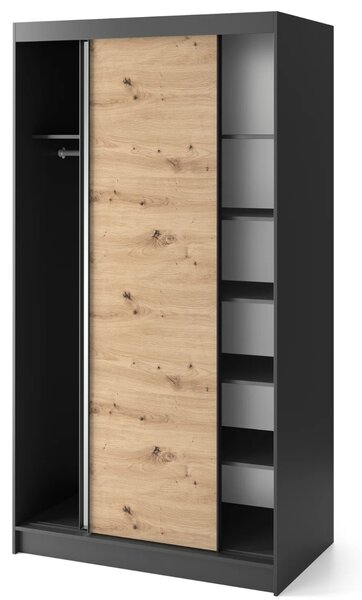 Šatní skříň s posuvnými dveřmi a zrcadlem 120 cm OLIVIERA - černá / dub artisan