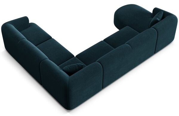 -25 % Dny MOMENTI– Cosmopolitan Design Petrolejově modrá sametová rohová pohovka Campi 330 cm, pravá