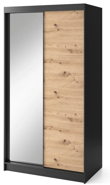 Šatní skříň s posuvnými dveřmi a zrcadlem 120 cm OLIVIERA - černá / dub artisan