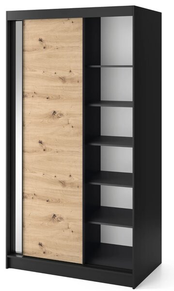 Šatní skříň s posuvnými dveřmi a zrcadlem 120 cm OLIVIERA - černá / dub artisan