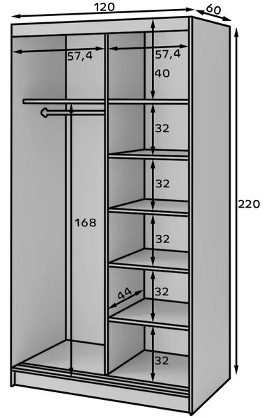 Šatní skříň s posuvnými dveřmi 120 cm OLIVIERA - černá / dub artisan