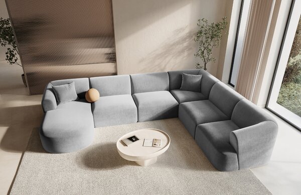 -25 % Dny MOMENTI– Cosmopolitan Design Šedá sametová rohová pohovka Campi 330 cm, pravá