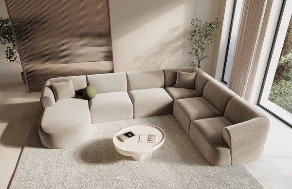 -25 % Dny MOMENTI– Cosmopolitan Design Béžová sametová rohová pohovka Campi 330 cm, pravá
