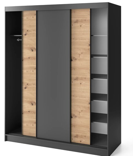 Šatní skříň s posuvnými dveřmi 180 cm OLIVIERA - černá / dub artisan