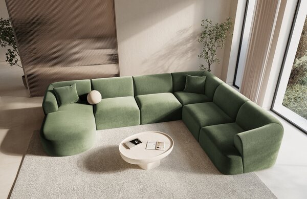 -25 % Dny MOMENTI– Cosmopolitan Design Zelená sametová rohová pohovka Campi 330 cm, pravá