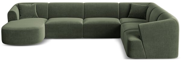 -25 % Dny MOMENTI– Cosmopolitan Design Zelená sametová rohová pohovka Campi 330 cm, pravá